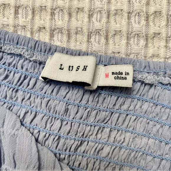 Lush Maria Smocked Peplum Blouse Blue Long Sleeve Size Medium - Picture 14 of 15